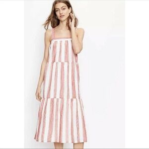 NWT Loft striped tiered midi dress sz S coral